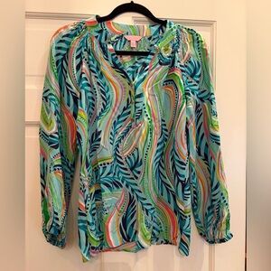Lilly Pulitzer Blue Pink Green Swirl Blouse